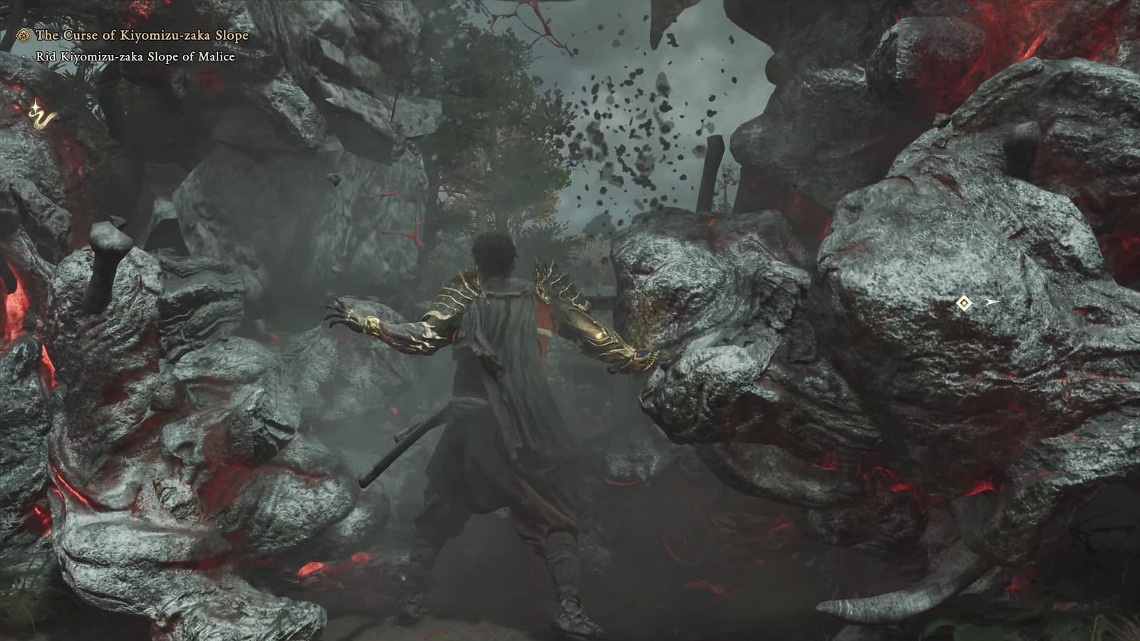 Musashi using Oni Strength to clear an environmental barrier in Onimusha: Way of the Sword.